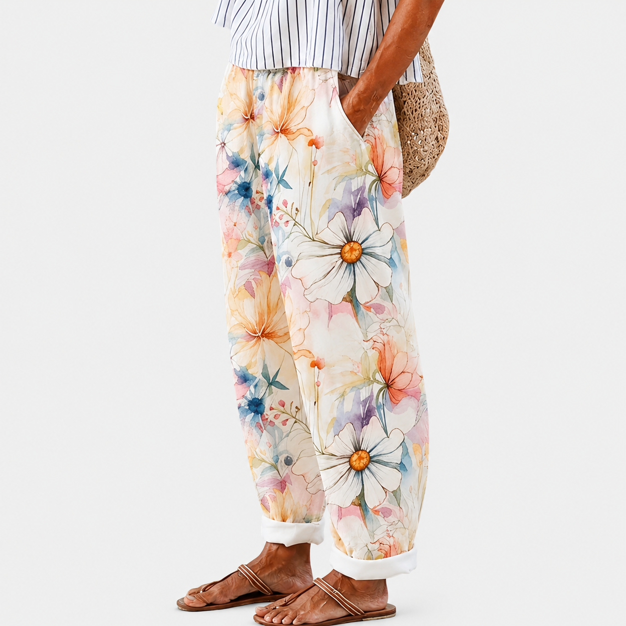Pantaloni Comfort Fiori Pastello