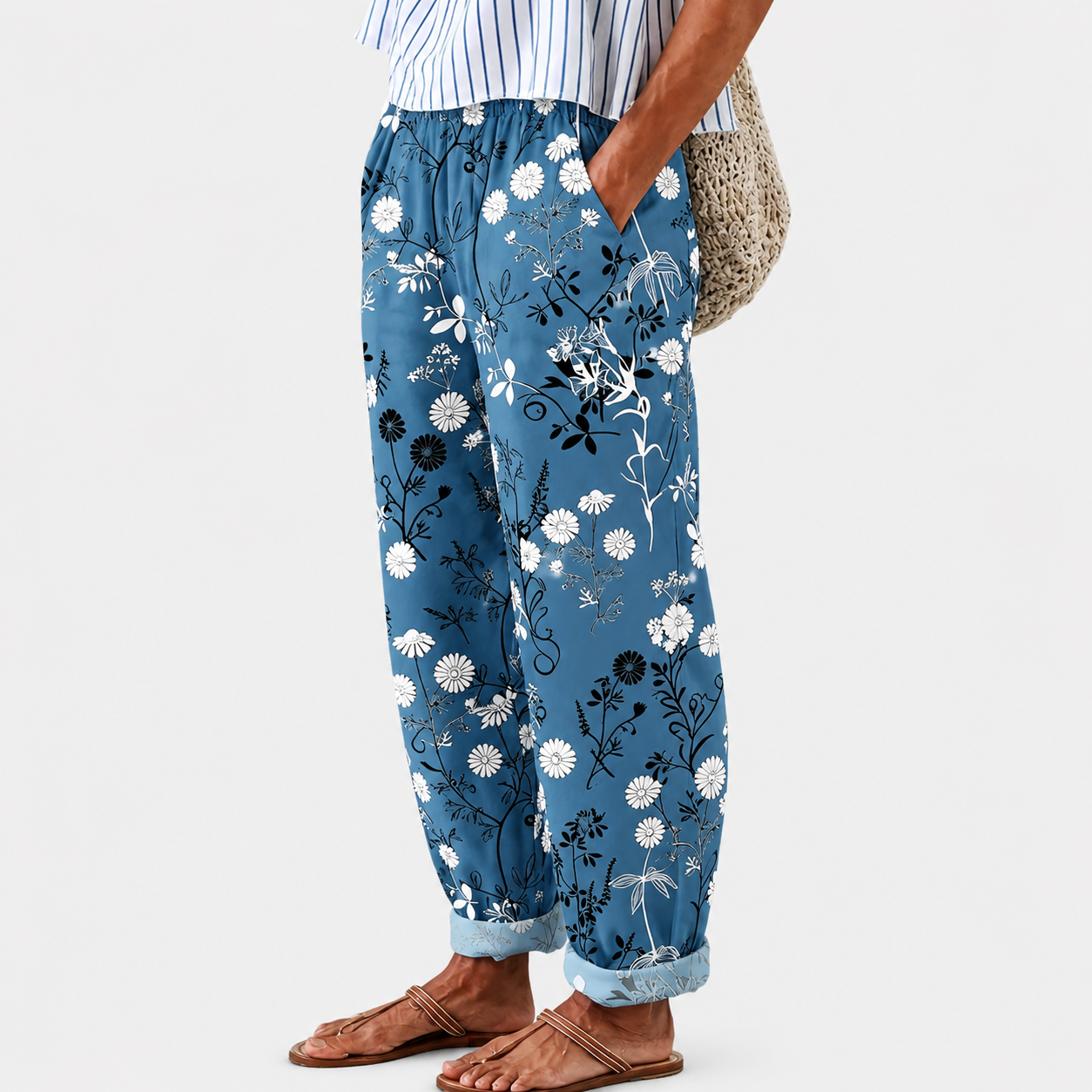 Pantaloni Relax Fiori Blu