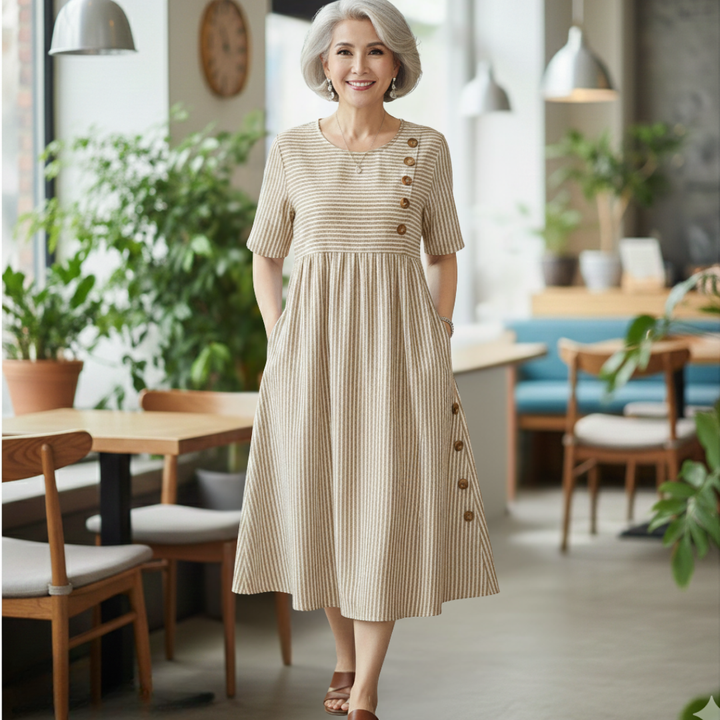 Wanda - Robe Midi Rayée Confortable