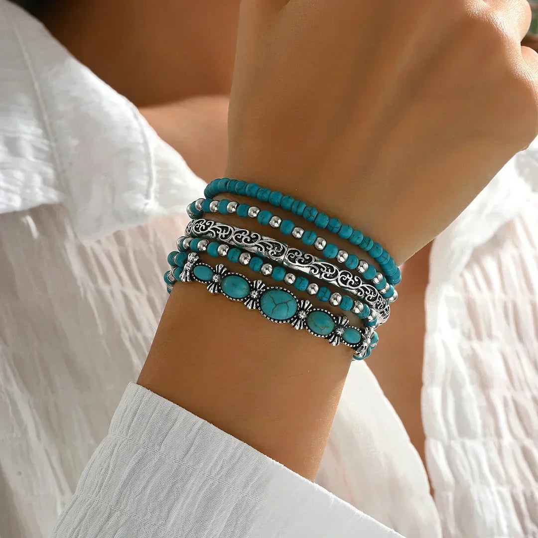 Maëlys™ — Bracelet multi-rangs turquoise raffiné